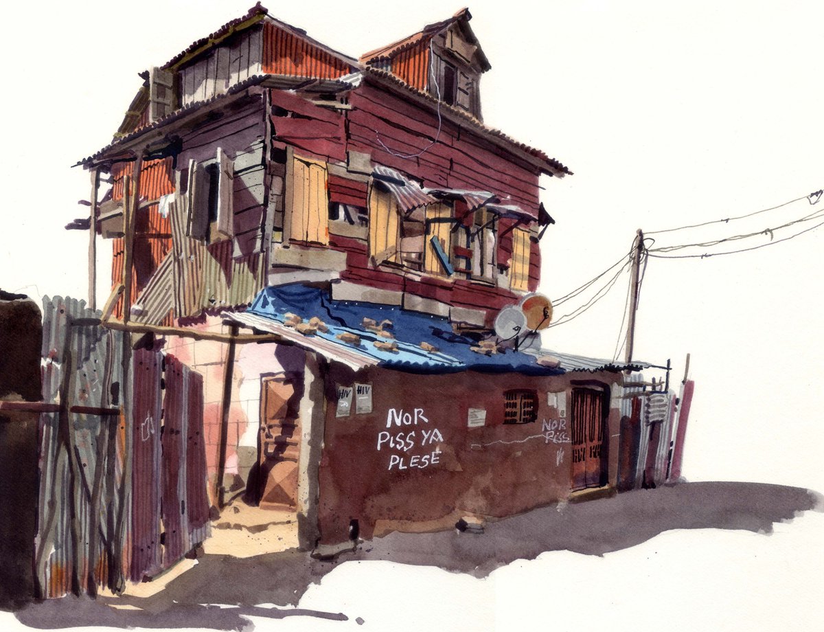 #backstreets #BoardHouse #Freetown #SierraLeone #InkDrawing @UKinSierraLeone @Presidency_SL @WHOSierraLeone