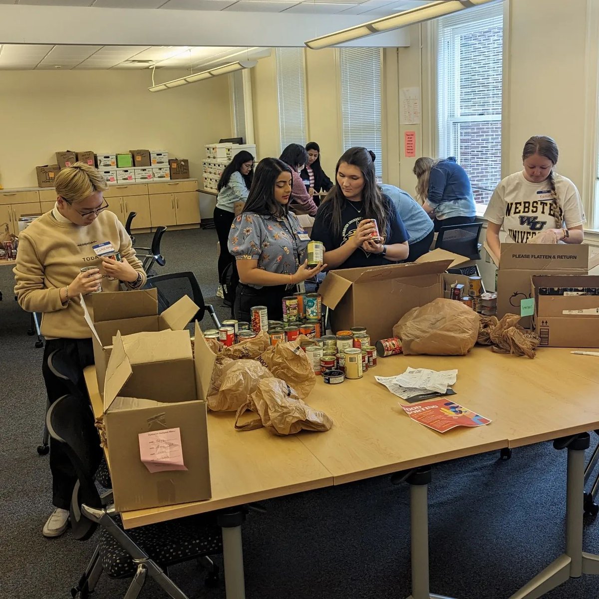Congratulations to the Student Education Association for collecting 3,000 shelf-stable food items during their food drive! The Webster community is now coming together again to sort and prepare the food for the schools in need.