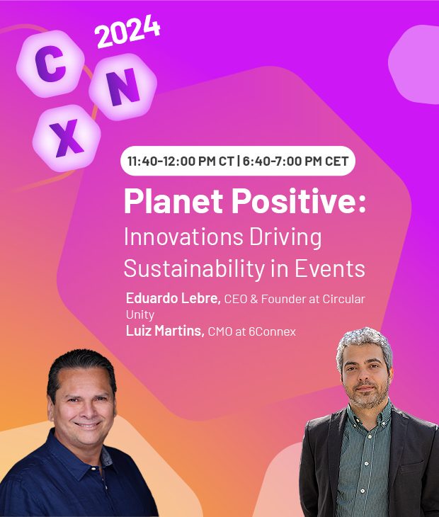 6Connex's tweet image. Are you passionate about sustainability in events? Join the upcoming session at #CNX2024 on April 10th, delivered by Eduardo Lebre, CEO &amp;amp; Founder at Circular Unity, and Luiz Martins, CMO at 6Connex.
hubs.ly/Q02rZjCZ0
#SustainabilityInEvents #SustainableInnovations