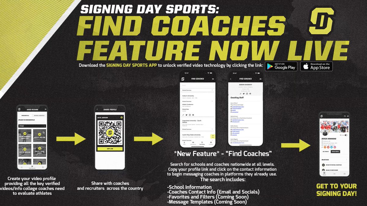 ‼️ Exciting news for all our athletes ‼️ Introducing the new 'Find Coaches' feature on our app 🔎📱 Now, connecting with college coaches just got easier than ever. From D1 to D3, NAIA to JUCO, find every coach's contact info at your fingertips. Seamlessly send your SDS…