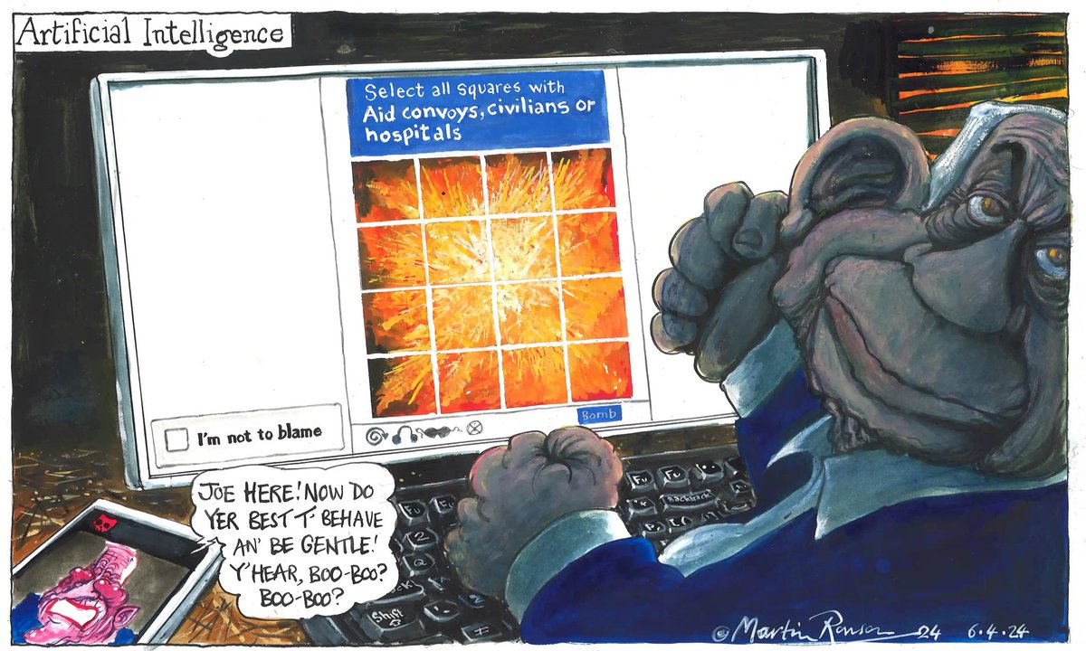 Cartoon4sale's tweet photo. Martin Rowson on the US reaction to Israel’s attack on an aid convoy #BBSB – political cartoon gallery in London https://t.co/dePcTdnXF6 https://t.co/oQU9BvHaMC