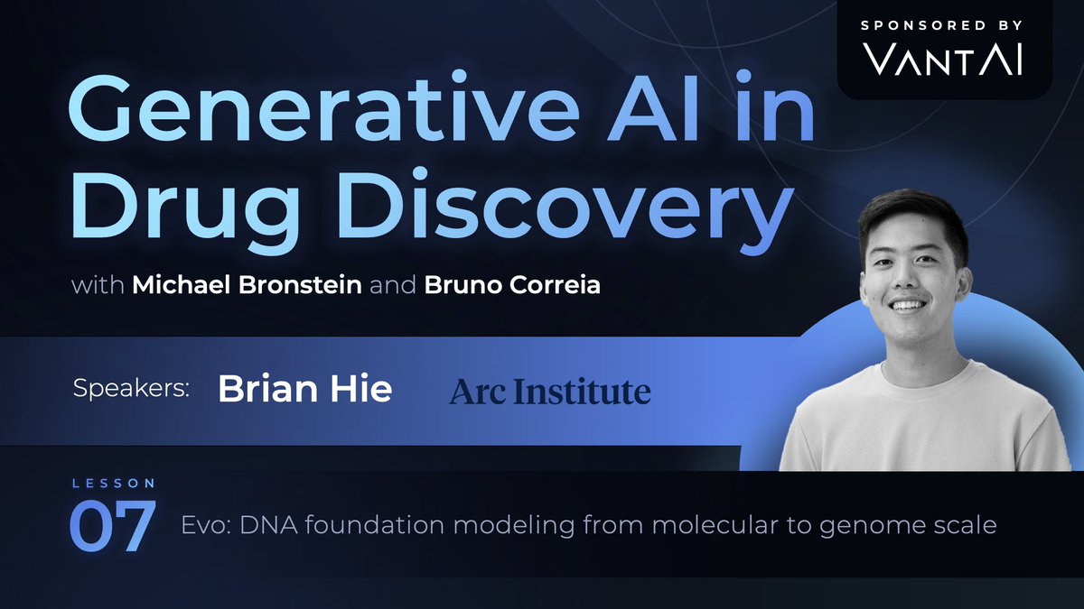 💥 Happening next week! 🚀 @BrianHie's talk about Evo - DNA foundation modeling from molecular to genome scale. As always, hosted by @mmbronstein and @befcorreia 📷Apr 12, 2024; 11am ET / 5pm CET / 8am PST genaiindrugdiscovery.com