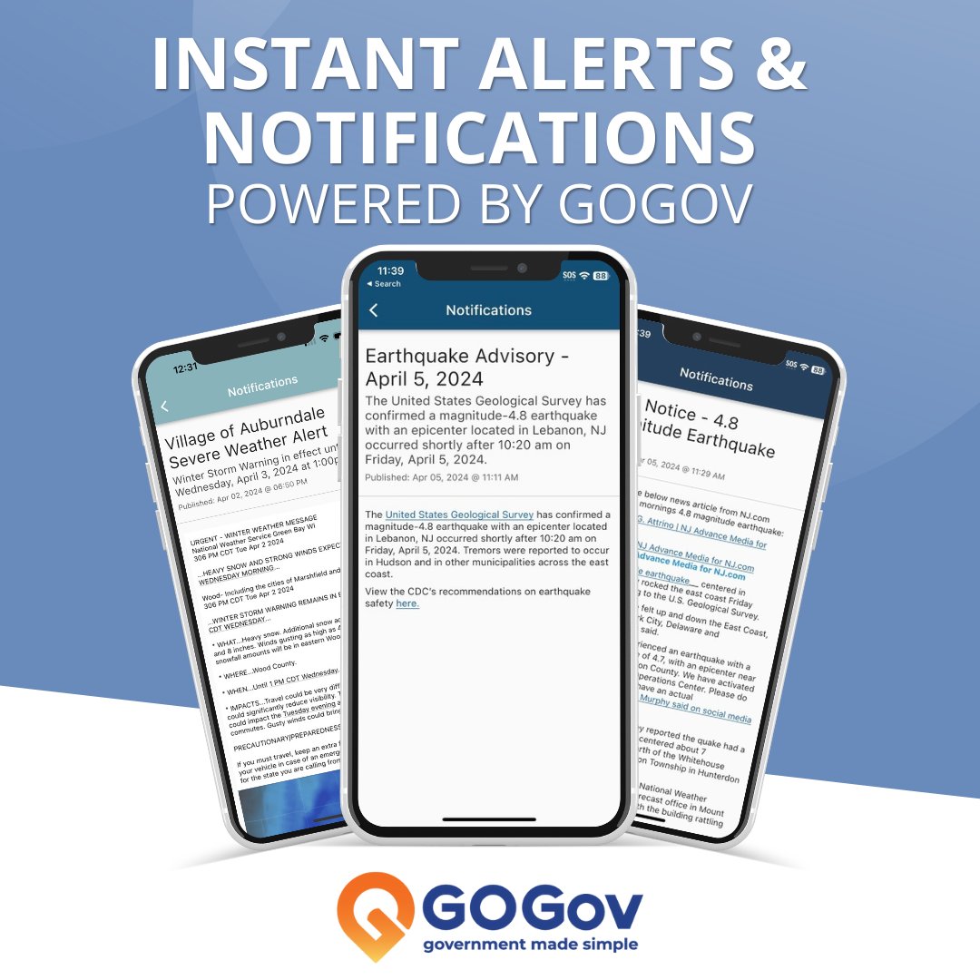 Unpredictable weather wreaking havoc in your municipality? From sudden April snowstorms to unexpected #earthquakes, stay one step ahead with GOGov Citizen Notifications and empower your community with timely alerts. Learn more: bit.ly/3Sb6P3e #Snow #LocalGov #GovTech