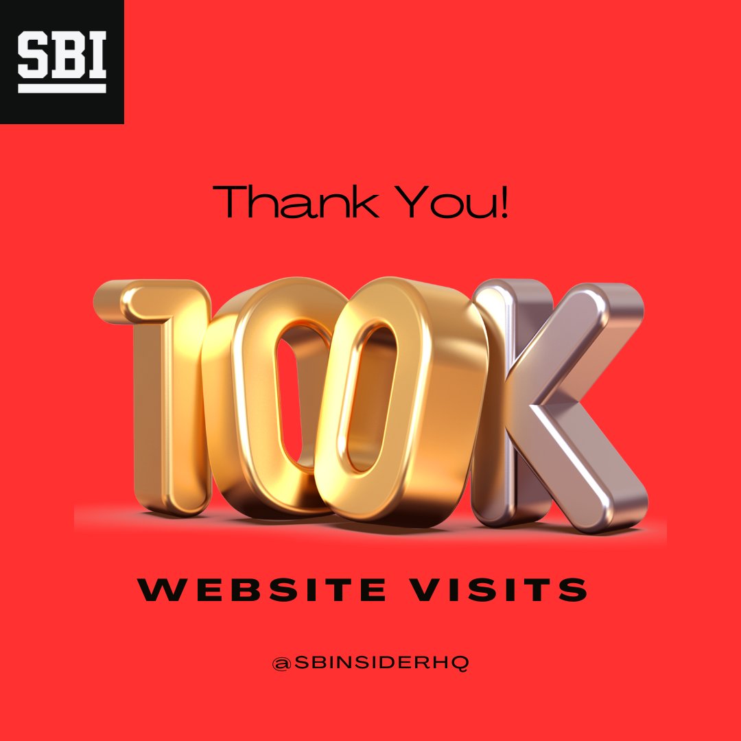 SBInsiderHQ's tweet photo. We have officially surpassed 100,000 website visits since launching on March 13th!

We appreciate all of the support from our subscribers and are so excited about the future at SBI! #WreckEm https://t.co/pEhbNCP36h