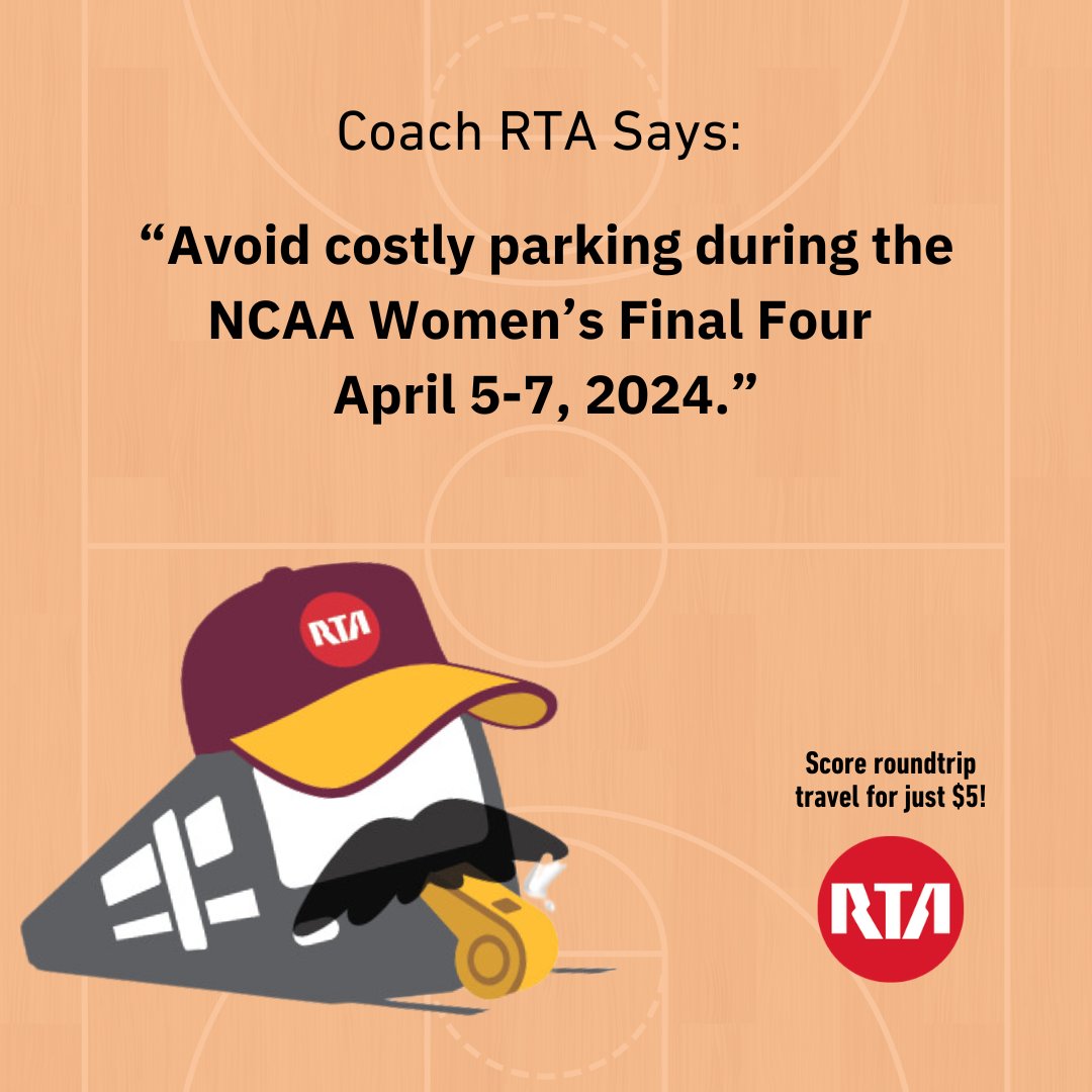 🏀 Let #GCRTA drive you Downtown to tonight's @WFinalFour games! Park for free, grab a $5 All-Day pass on @transitapp, and ride to Tower City Station. Take a short indoor walk to @RMFieldHouse. Last trains leave Tower City 1hr after the 2nd game ends. #WFinalFour #GCRTA