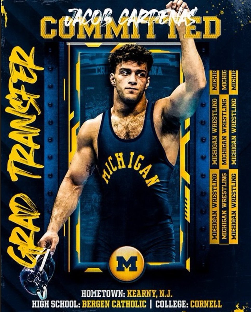 Cornell All-American Jacob Cardenas chooses @umichwrestling for grad school! Another big portal pickup for the Wolverines. Reloading!