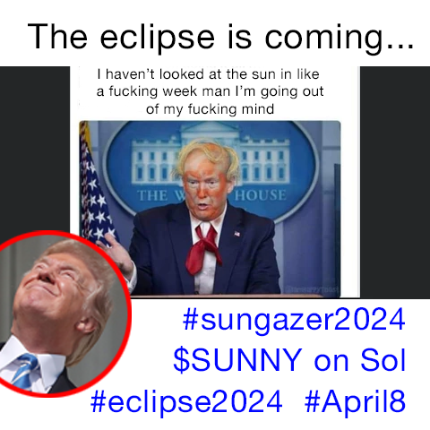 joeturden's tweet photo. @cryptojourneyrs SUNNY is going to MOON...the eclipse is coming soon...
#Eclipse2024 #April8th #Sungazer2024 $SUNNY https://t.co/66mlSLL68a