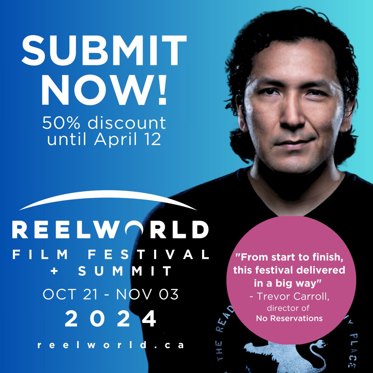 The Reelworld Film Festival+Summit is accepting film submissions from Canadian Black, Indigenous, and People of Colour for the 24th annual festival! Take advantage of the 50% submission discount before April 12th. For more details, visit reelworld.ca/2024film-submi….
