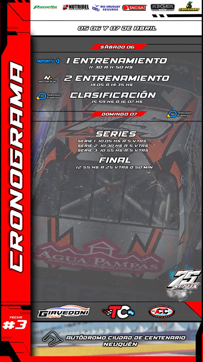 Finde de #TCenNeuquen con <a href="/SergioAlaux/">Sergio Alaux</a> y estos son los horarios de actividad 🕢.