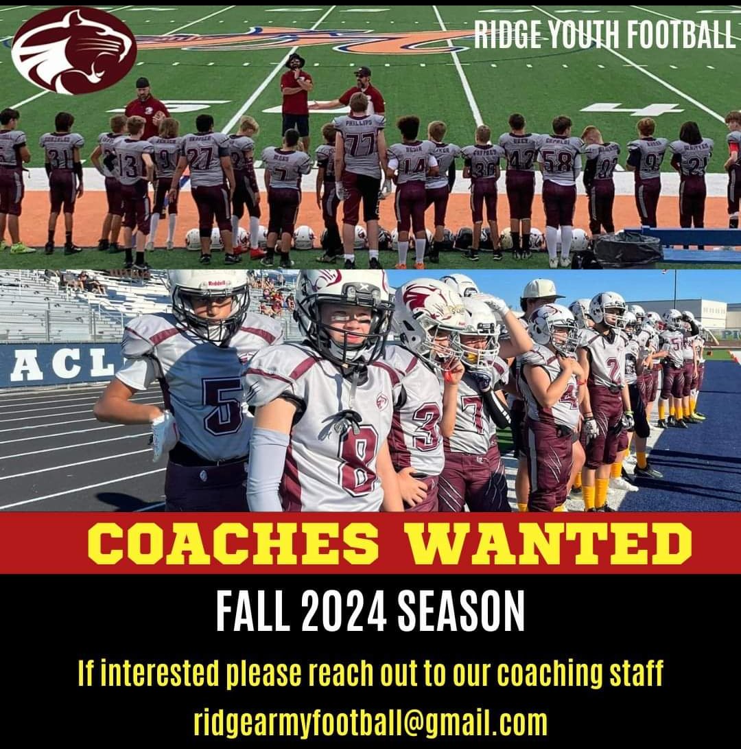 Come join a great coaching group at Ridge Youth Football! @MtRidgeFootball @thedigitalnest @DVUSD @Ridge_Army @RidgeStrength @gavinlutman18 @MauriLeBlanc @Tolly761 @AZYouthFootball @westwingmustang @CCVSTARS