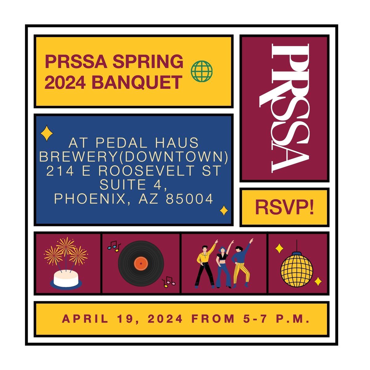 🚨 Reminder: Calling PRSSA members, our Spring 2024 Banquet is on April 19th at Pedal Haus Brewery in Downtown Phoenix!

📌 RSVP now by visiting the link in bio!