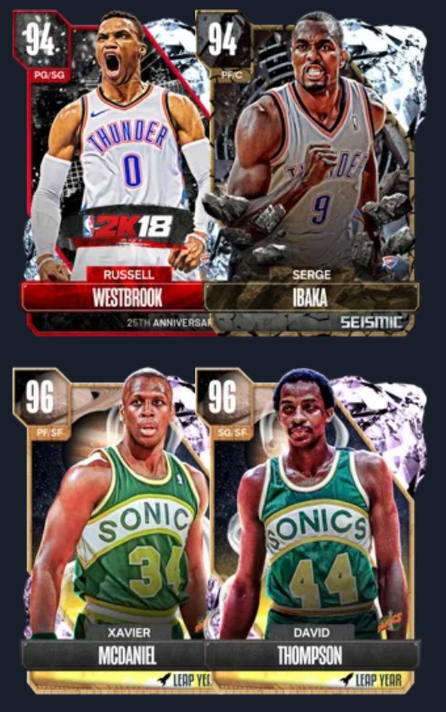 New #Update: 

#Diamond #RussellWestbrook and #SergeIbaka Duo, PD #XavierMcDaniel and PD #DavidThompson Duo

#NBA2K #MYTEAM #NBA2K24 #FridayFun