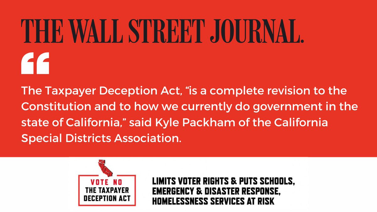 TAXPAYERS AT RISK: Local gov groups representing millions of Californians warn against deceptive ballot measure in today's @WSJ. Big biz is spending big $$$ to avoid paying their fair share in state & local taxes. Their 2024 ballot measure would force taxpayers to pay the price.