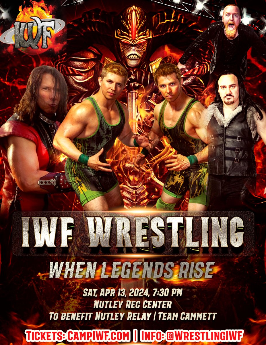 #Retweet this post & #Follow @WrestlingIWF for a chance to Win 2 Tickets to When Legends Rise next Sat, April 13 in #NutleyNJ! 💥 CampIWF.com