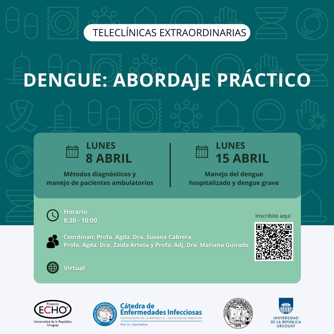 Teleclínicas extraordinarias: DENGUE: ABORDAJE PRÁCTICO 📆 Lunes 8 y 15 de abril ⏰ 8:30 a 10:00h - Modalidad Virtual - ✏️ Inscribite en el QR