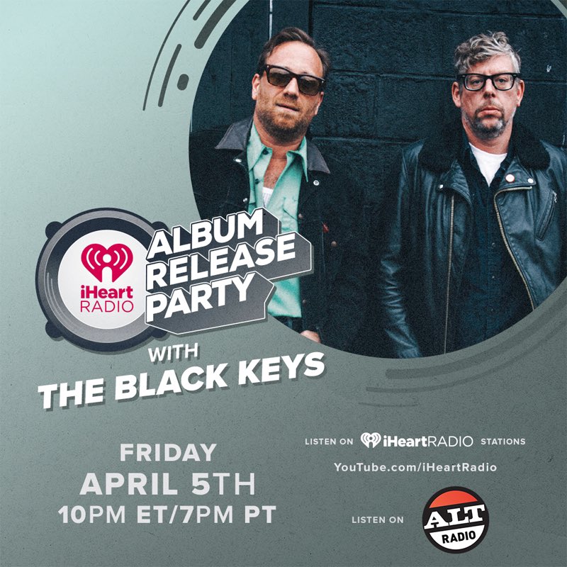 TONIGHT! Catch our @iHeartRadio Album Release Party at 10pm ET. The show will air LIVE on the free iHeartRadio app! #iHeartTheBlackKeys Listen here: ihr.fm/ALTx