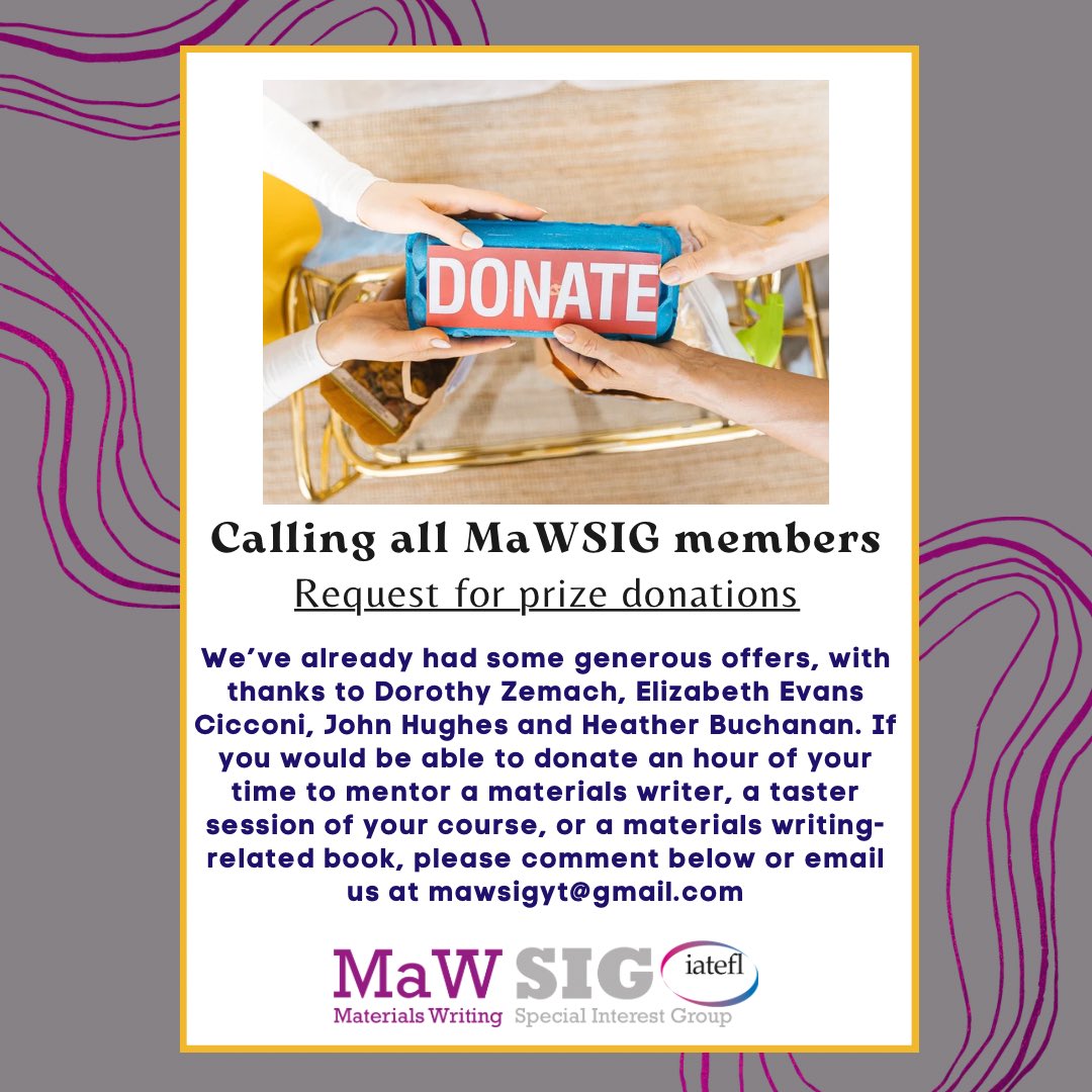 Can you help? We would be grateful for your contributions! 

Please email us at mawsigyt@gmail.com

#iatefl2024 #mawsigpce #englishlanguageteaching #tefl #teflteacher