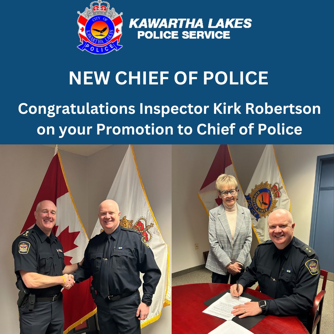 The Kawartha Lakes Police Service is proud to announce that Inspector Kirk Robertson has been Promoted as the next Chief of Police. Kirk was born and raised in Lindsay and has been policing our community for over 22 years. @kawarthalakes kawarthalakespolice.com/2024/04/05/kaw…