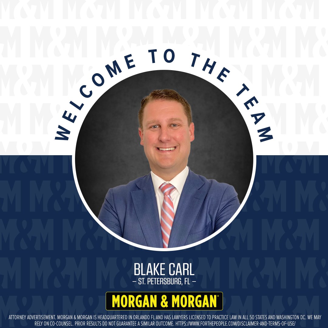 Our Morgan family is growing! Please help us welcome Blake Carl. ✔️ Joining the St. Petersburg, FL office ✔️ Over 17 years of litigation experience ✔️ Licensed in Georgia, South Carolina and Florida ✔️ Graduated from @UofSC and @LSULawCenter #ForThePeople