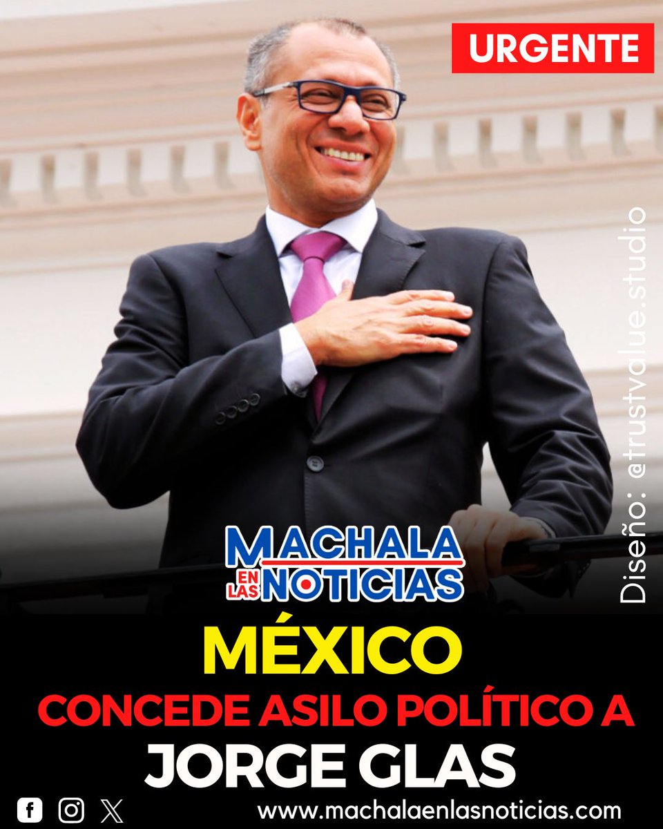 #ATENCIÓN | MÉXICO CONCEDE ASILO POLÍTICO A JORGE GLAS   A través de un comunicado, el gobierno de México decidió “otorgar asilo político al señor Jorge David Glas Espinel, quien actualmente se encuentra en la Embajada de México en Quito,