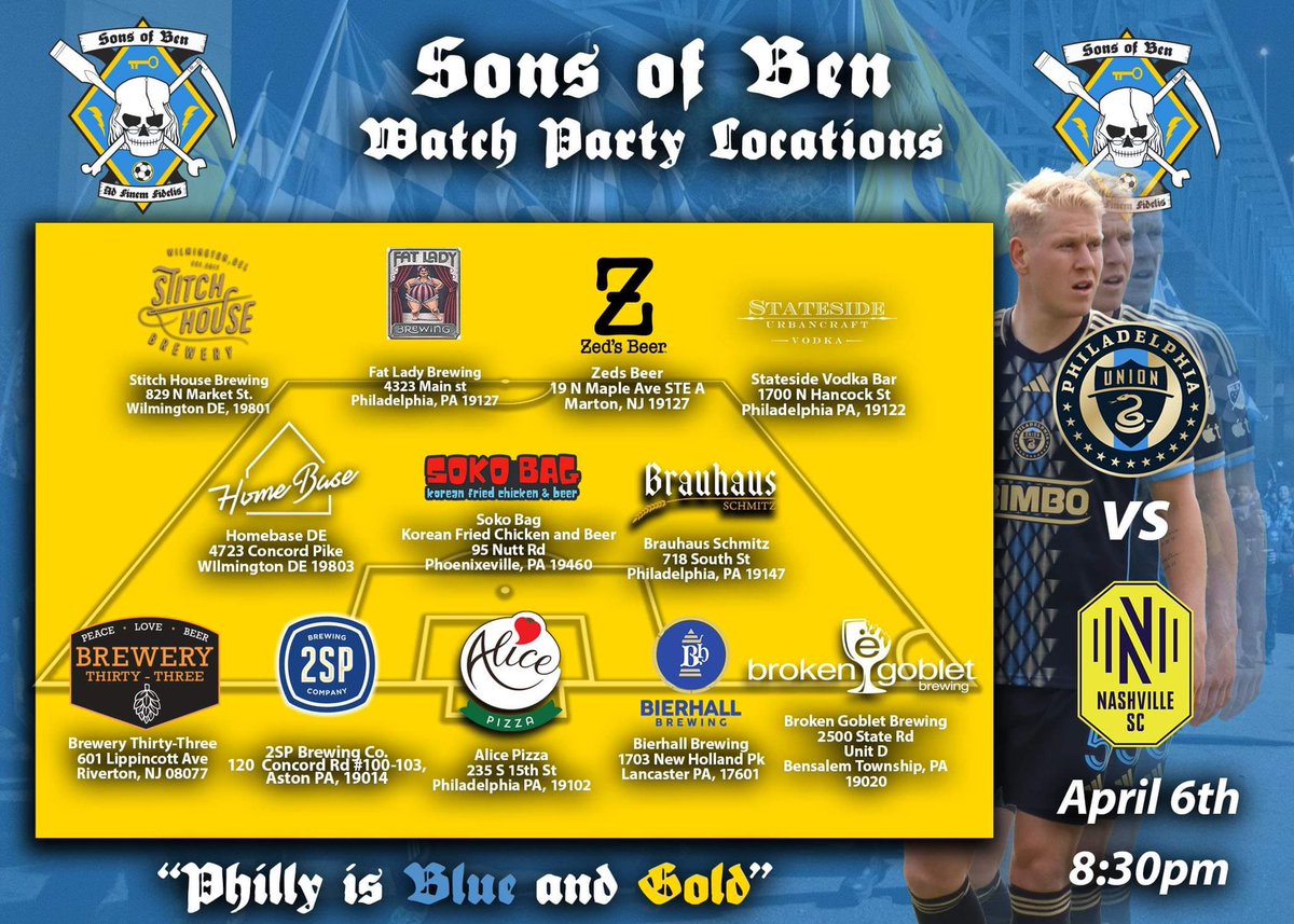 Week 7 of MLS kicks off this weekend! Join us at our pub partners this Saturday as our @PhilaUnion faces Reese Witherspoons team. Don't forget to show your 2024 Membership coin at participating locations! We’re also excited to partner with our new friends SokoBag!