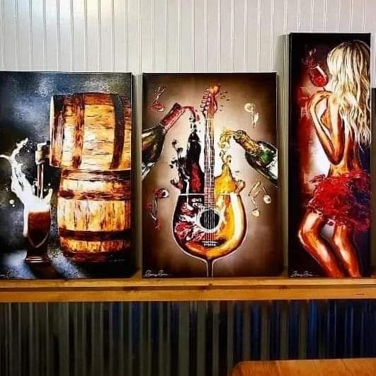 Just some of many of my #wine and #beer #art you can find at Barrel 33 in Idaho (find my #wineart in many sizes on leannelainefineart.com) #wineartist #winetasting