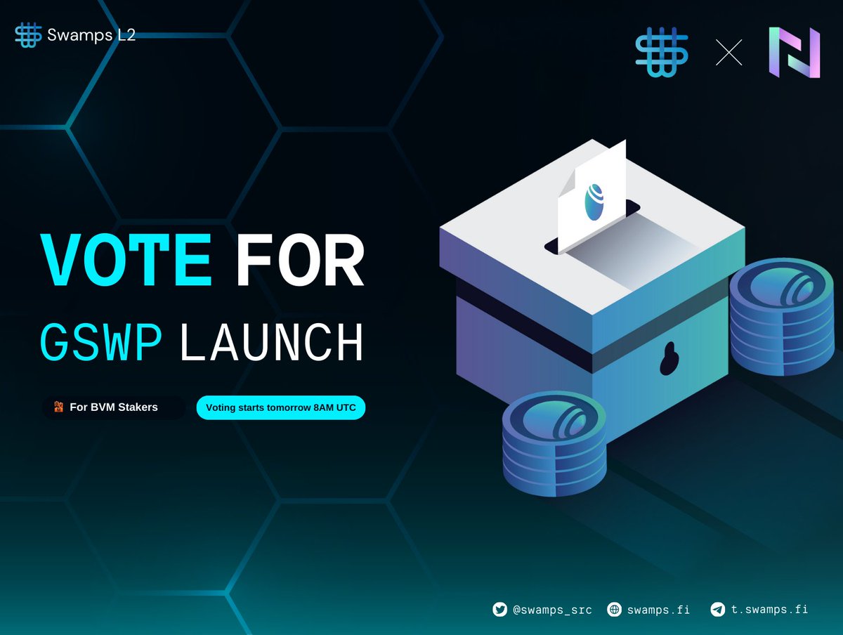 Introducing a pivotal moment on @Naka_Chain: a vote for Swamps' $GSWP launch! 🚀 🔷 Swamps opts for a democratic launch approach by engaging BVM Stakers in a vote. This initiative not only fosters community engagement but also empowers stakeholders to shape the future of our…