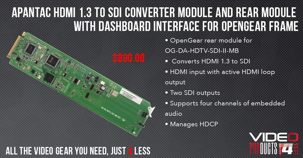 This Converter Module Set from @Apantac converts HDMI 1.3 to SDI and supports DashBoard interface and optional SNMP!

#VP4L #Apantac #OpenGear #convertermoduleset #HDMItoSDI #conversion #signalconversion #SDI #HDMI #filmmaking #videoproduction #footage #recording #filmequipment