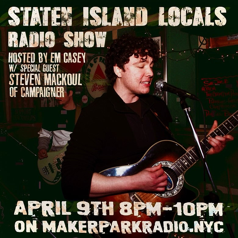 Tuesday is our April radio show on <a href="/MakerParkRadio/">MakerParkRadio</a> 
We're having special guest on Steven Mackoul of the band Campaigner! He's a singer and guitarist who's played venues you know like Mother Pug's and The Hop Shoppe.

You can tune in April 9th 8pm-10pm on makerparkradio.nyc🎤