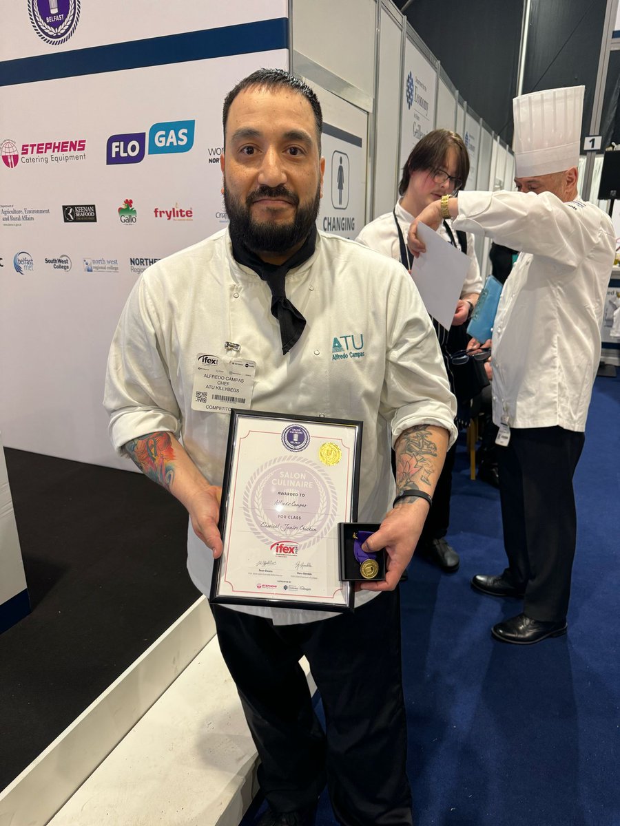 Well done to Culinary Arts student, Alfredo Campas who recently won gold in the 'Classical Junior Chicken' category at Northern Ireland’s largest and most prestigious chef competition programme, the Salon Culinaire Belfast - IFEX Exhibition.🏅👏 #ATU