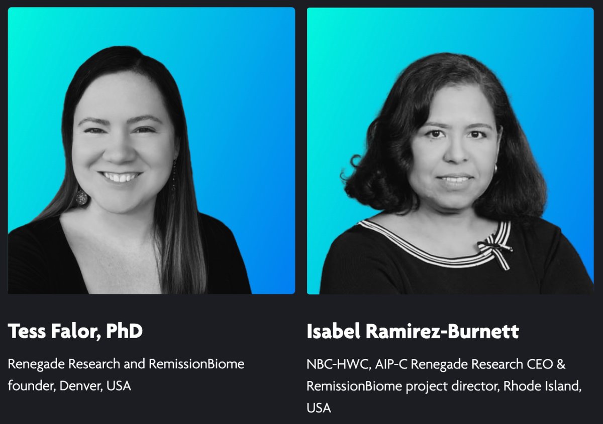 We're very excited to announce the next speakers 📣 Tess Falor (@tessfalor) and Isabel Ramirez-Burnett (@isabelRamirezRD) are from Renegade Research (@RenegadeRes), a non-profit, decentralized organization at the forefront of patient-led research. Renegade Research is also