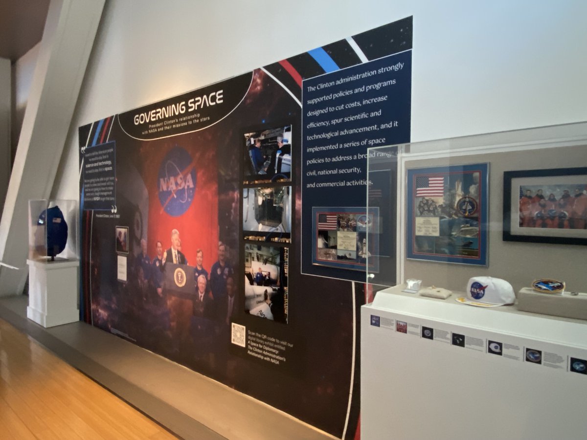 Today we're showcasing #ArchivesSnapshot behind-the-scenes action at work with our graduate students who enthusiastically volunteered set up of an amazing pop-up exhibit on President Clinton's collaboration with NASA and their missions into space.