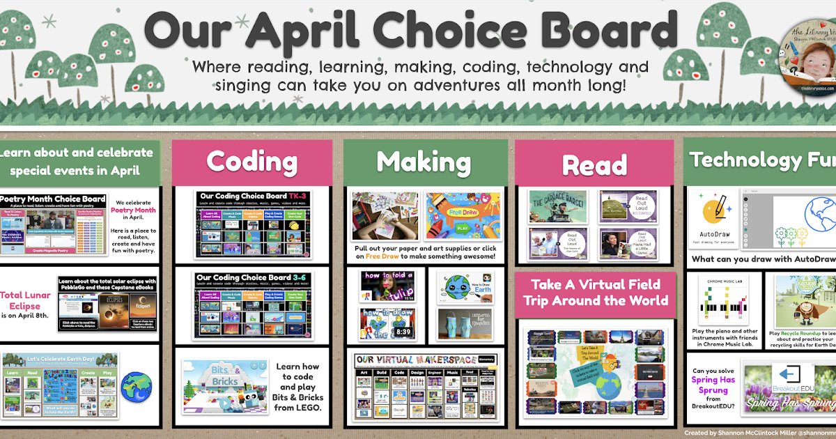 💫April Choice Board💫 sbee.link/8bmxuw9d7g via @shannonmmiller #edutwitter #librarytwitter #choiceboards
