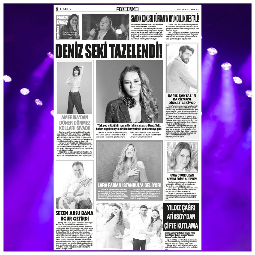 Bu hafta sonu #yeniçağrıgazetesi Funda Erkoç'la Magazinmatik köşemde

#denizseki #barışbaktaş #larafabian #zeyneperonat #yıldızçağrıatiksoy #ayçavarlıer #sandıkkokusu #hayriakça #nalanokçuoğlu #fundaerkoç #basın #gazete #haber #magazin #kançiçekleri #halukşentürk ve dahası...