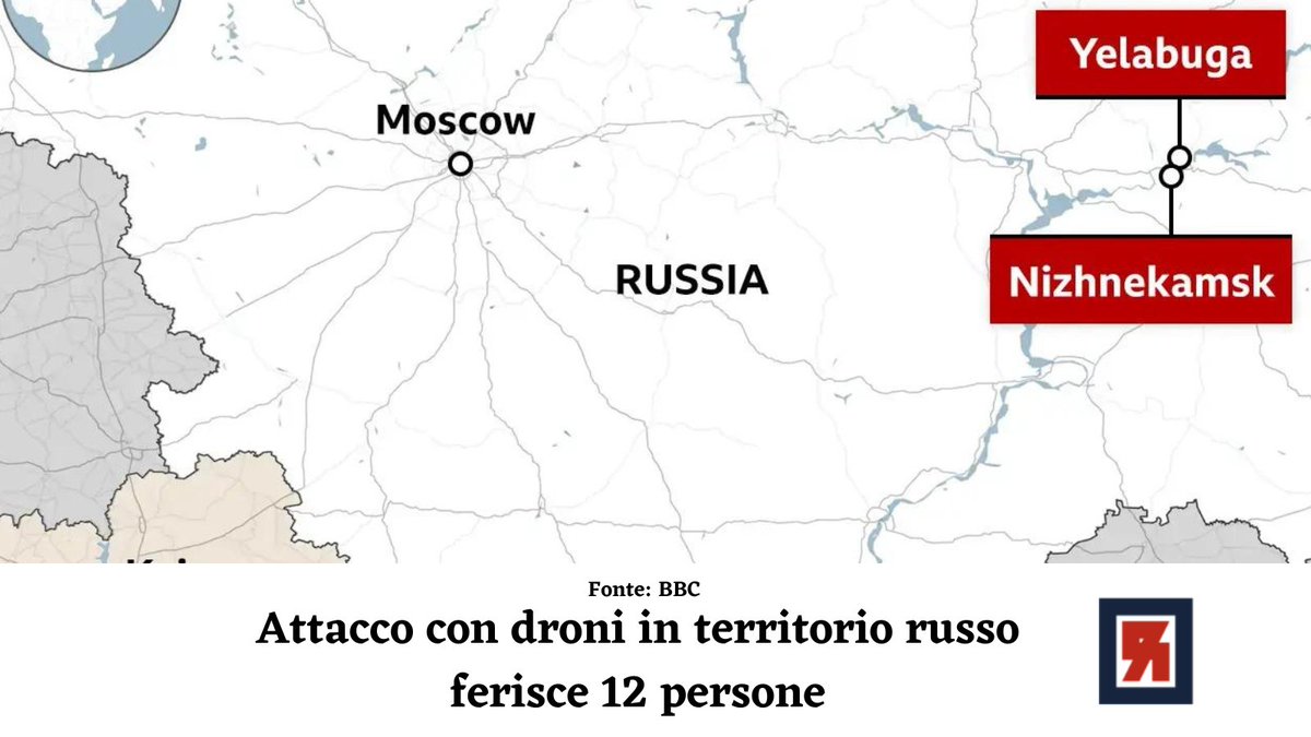🇷🇺🪖🇺🇦L'Ucraina ha rivendicato la responsabilità di diversi attacchi con #droni nella città di #Yelabuga e in una raffineria di petrolio nelle vicinanze di #Nizhnekamsk nella regione russa del Tatarstan.

↪️ urly.it/3_22n