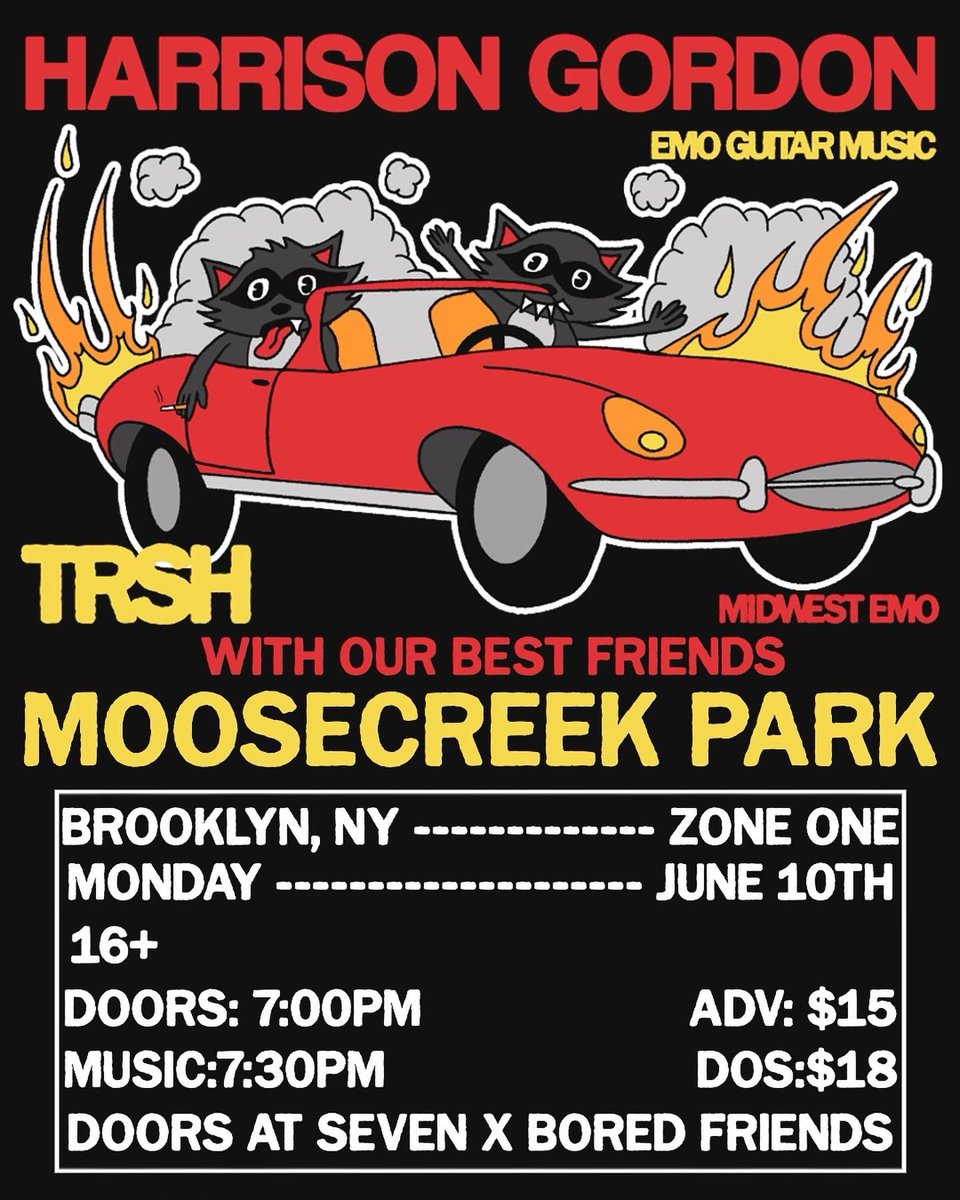 moosecreekpark's tweet photo. the gang is getting back together…

HARRISON GORDON , TRSH , MOOSECREEK. WHAT MORE COULD YA WANT🤨

Brooklyn NY - June 10th
$15adv/$18dos
Tickets available online via @boredfriendsnyc / @doorsatseven https://t.co/770zU6z7ae