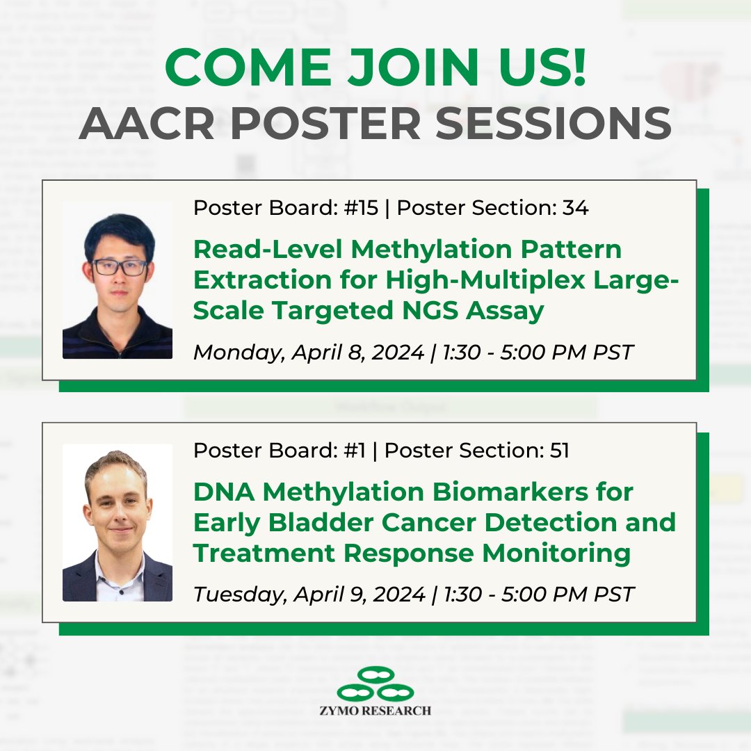 Add our #AACR24 posters to your itinerary! Read-level Methylation Pattern Extraction for High-multiplex Large-scale Targeted NGS Assays abstractsonline.com/pp8/#!/20272/p… DNA Methylation Biomarkers for Early Bladder Cancer Detection & Treatment Response Monitoring abstractsonline.com/pp8/#!/20272/p…