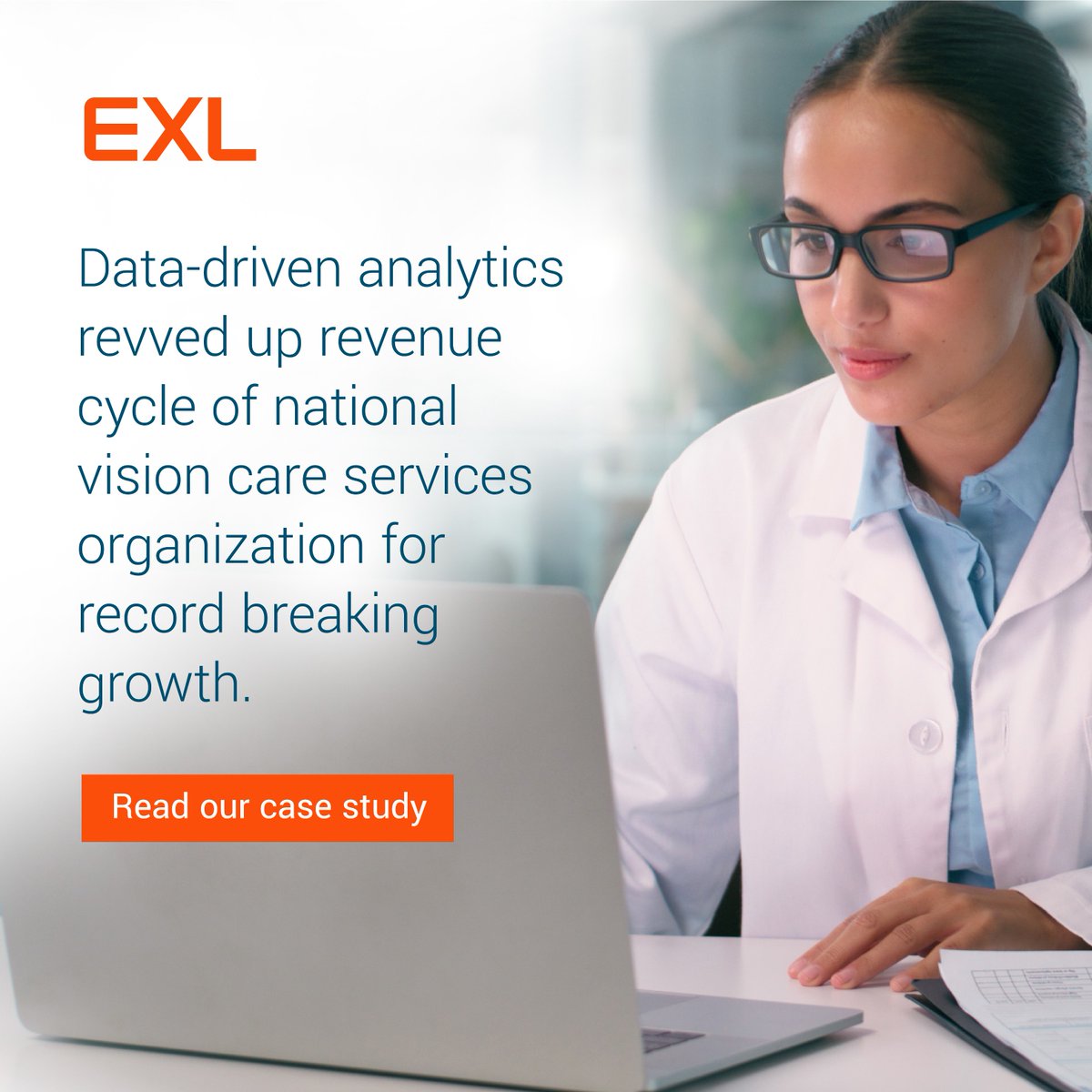 Learn how EXL & REVELOHEALTH™, helped a national vision care services organization implement a new revenue cycle management system that resulted in a 200% improvement in staff productivity & increased monthly average collection from $9.4M to $10.9M. bit.ly/3vH2T1C