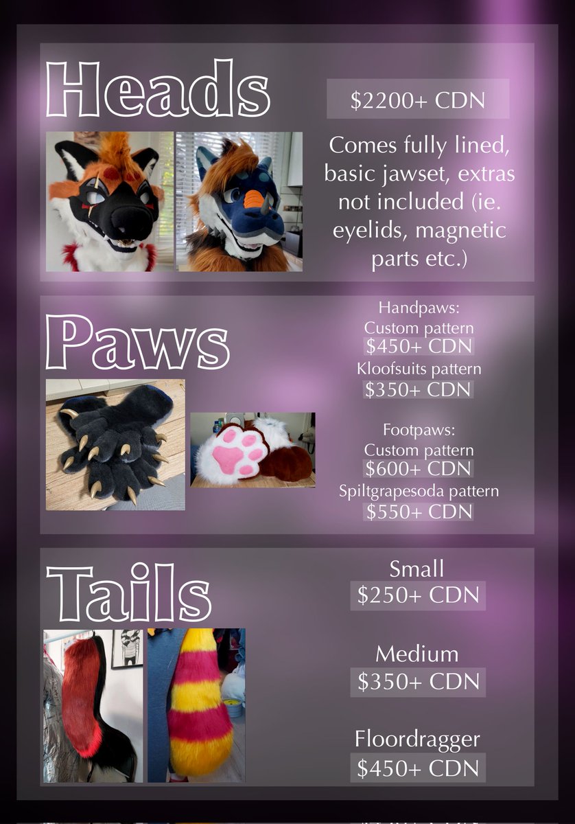 Finally uploading our ✨️New Fancy Price Sheets✨️ These are our new BASE prices! Future and current quotes have been/will be based on these sheets. (Big thank you to @Taladoge for helping me out with these!) 🧵👇