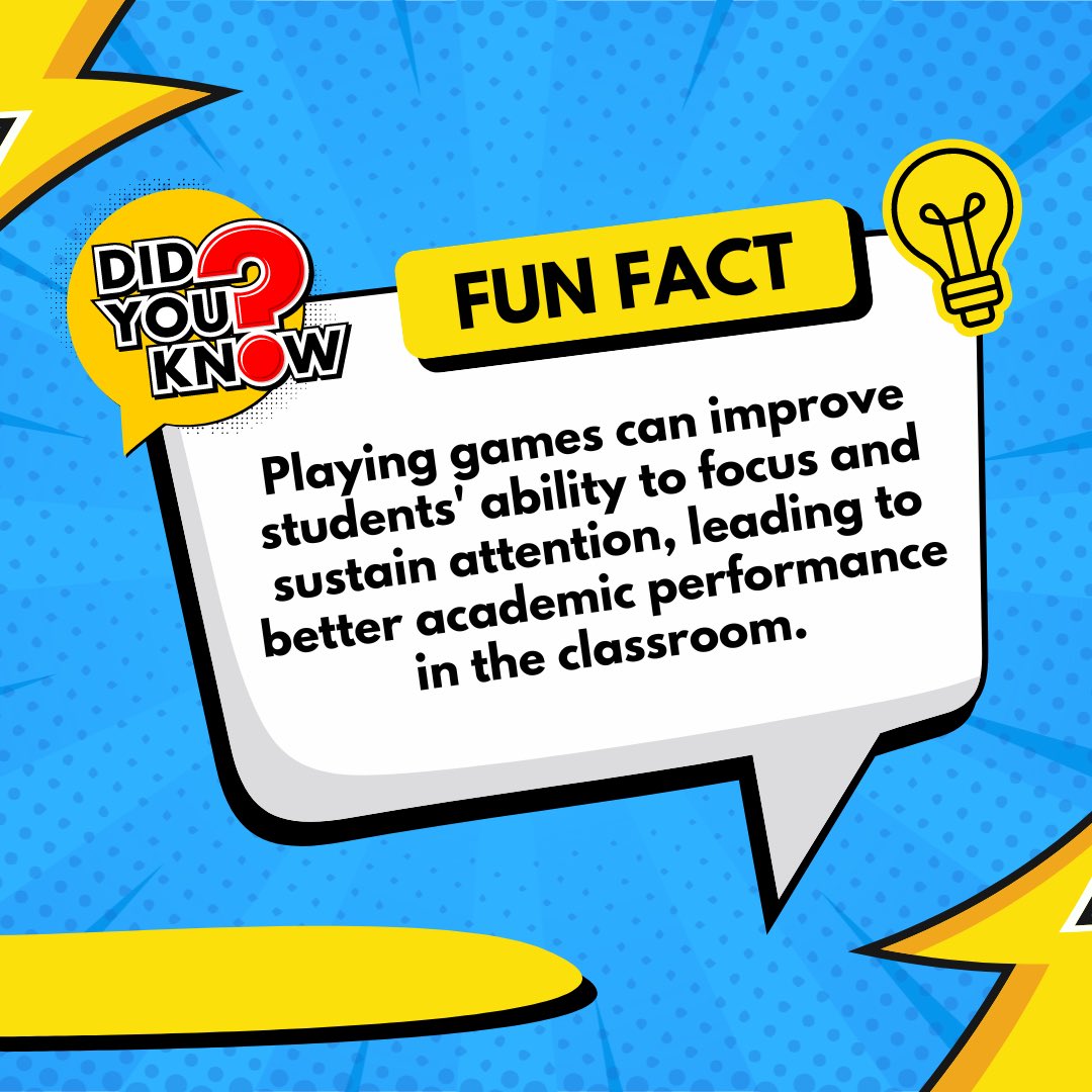 We're kicking off #FunFactFriday this month! Each Friday we'll share a fun fact & informative article to go with it. 💡 🎮 Today's fact is on game-based learning, which is more than just quiz style review games. Sustained attention is a skill so many struggle with, so let's…