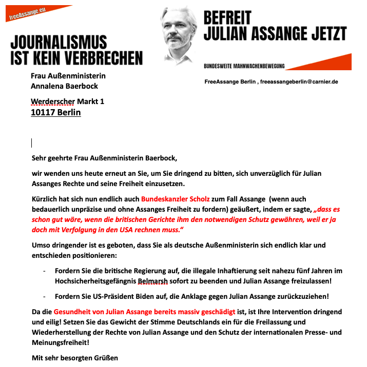 Gestern (04.04.2024) hat #FreeAssangeBerlin wieder lautstark die Freiheit von #JulianAssange vor der Botschaft der USA und der britischen Botschaft gefordert. Es wurden Briefe an @Bundeskanzler Olaf Scholz und Außenministerin @ABaerbock unterschrieben.  #FreeAssange…