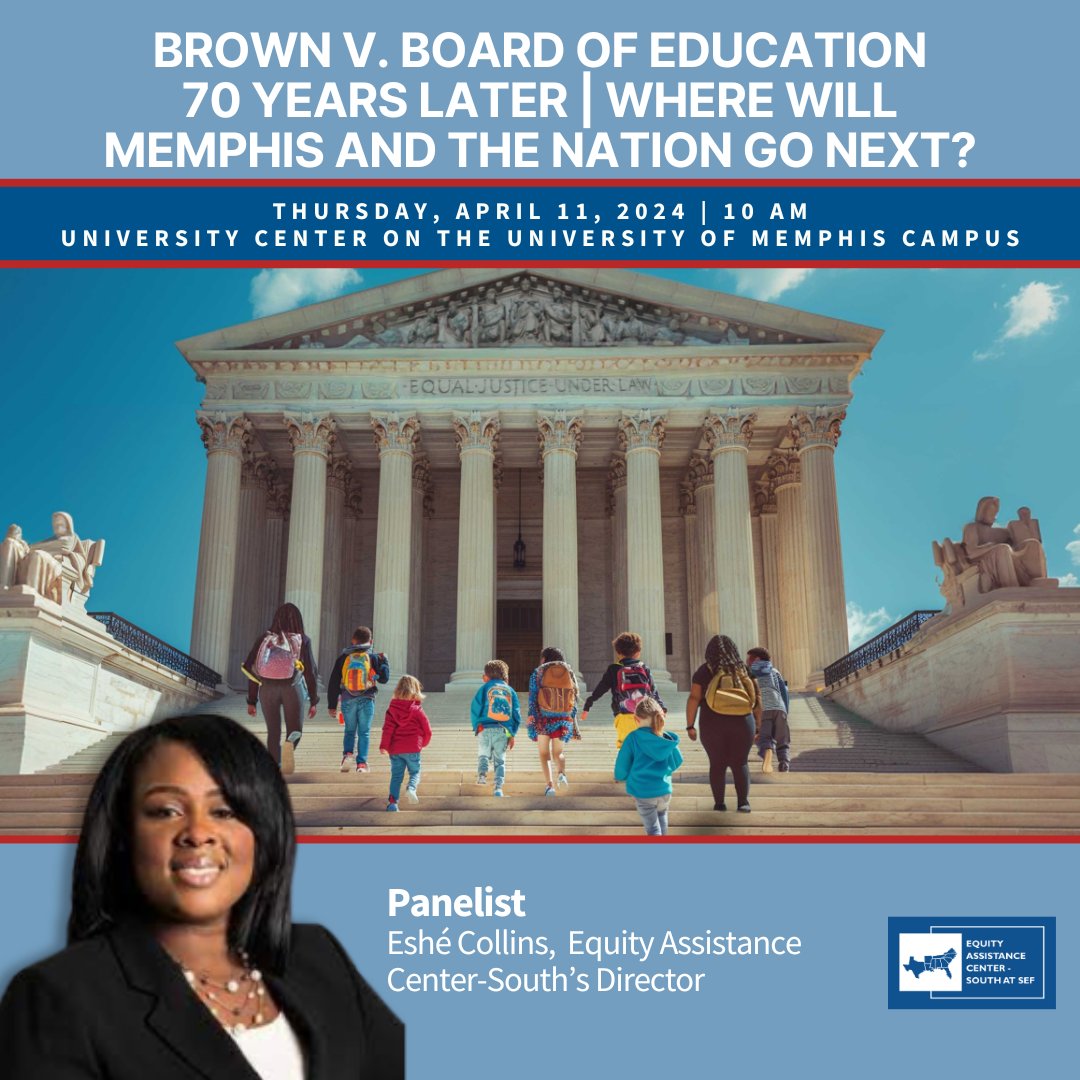Eshé Collins, the director of the EAC-South at SEF will speak April 11 at the Benjamin L. Hooks Institute for Social Change conference in Memphis on the legacy of the Brown v. Board of Education. bit.ly/4960082 #EACSouth #BrownvBoard70