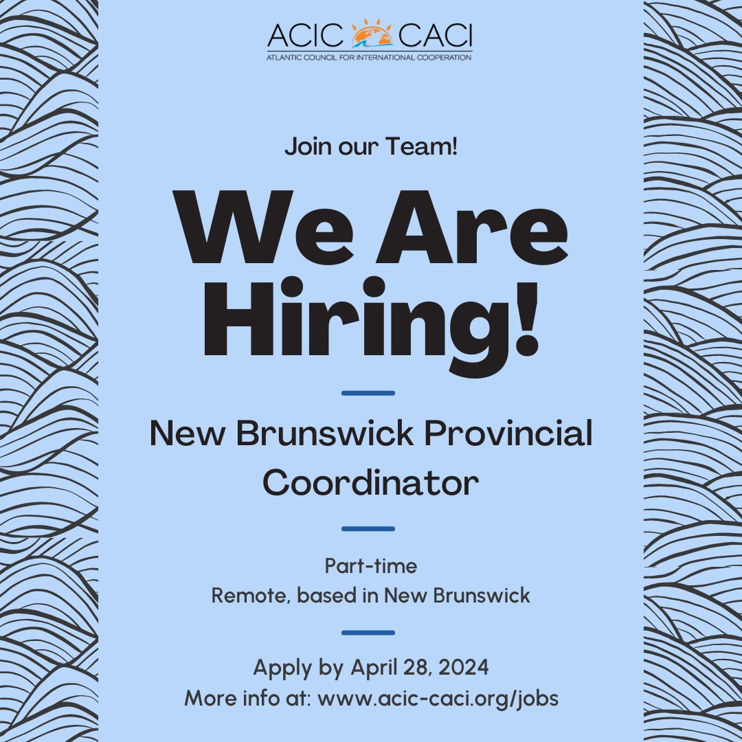 We're looking for a Provincial Coordinator in New Brunswick to join our team! Interested? Apply by April 28, 2024 at acic-caci.org/jobs