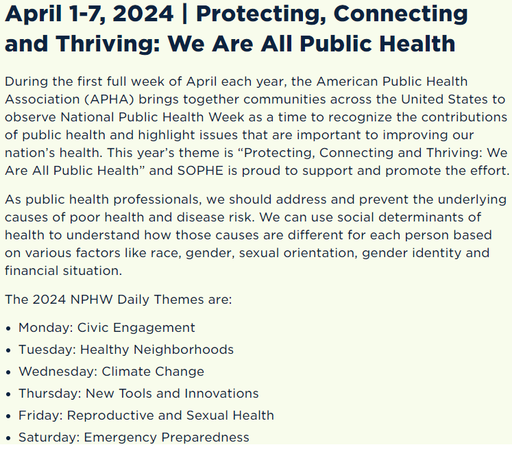 To all our diplomates and our partners and supporters, thank you for all you do to further the public good wherever you find yourselves each day. Join us in celebrating National Public Health Week 2024, there are still a few days left!