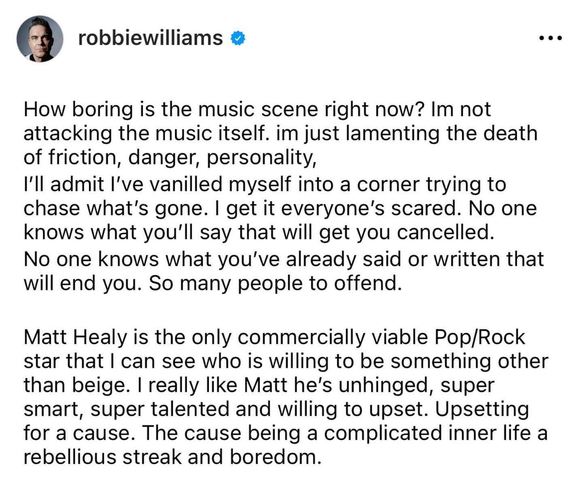 Although I've never personally been a fan of his, Robbie Williams is spot on here. Well said Robbie.

#CancelCancelCulture