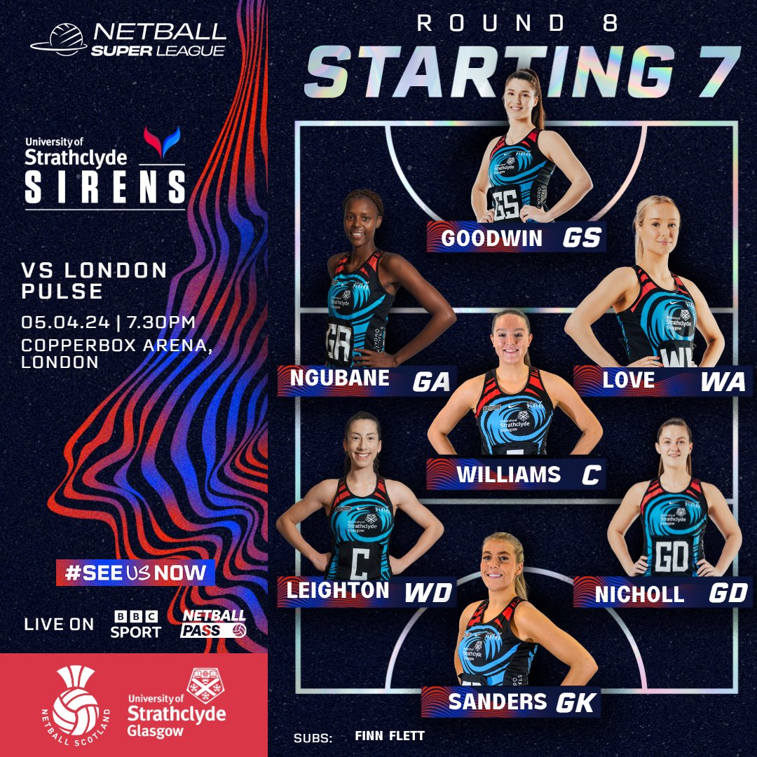 Starting 7 vs @londonpulse Unfortunately Kelly Boyle is unavailable due to illness Tune into @BBCsport tonight 7.15pm! #NewWave #NSL2024