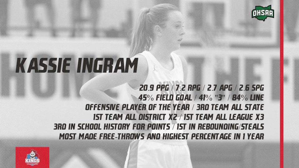 What a career for this young lady. Relentless effort each time she stepped on the court. She is going to excel at the next level. @kassieingram_ @BrooksHall33 @SCA_OH @kingsathletics