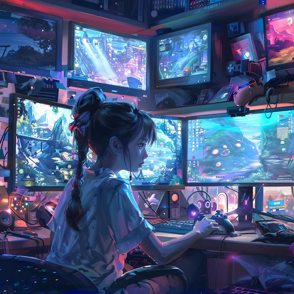 SparkAIArt's tweet photo. I can stay in this room for 24h!!!! 
#gamergirl #ai #AIart #gamers https://t.co/PMznPWejML