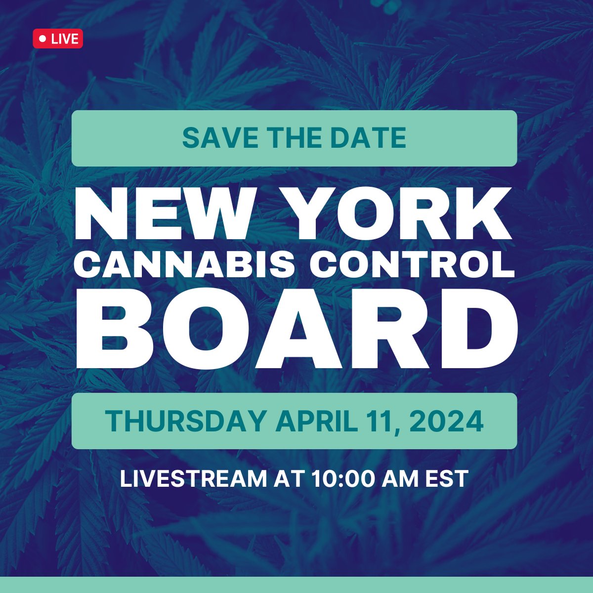 The #NYCCB will host a public board meeting Thu, 4/11 at 10:00 AM. For more information on how to join in-person or via livestream, visit: cannabis.ny.gov/cannabis-contr…