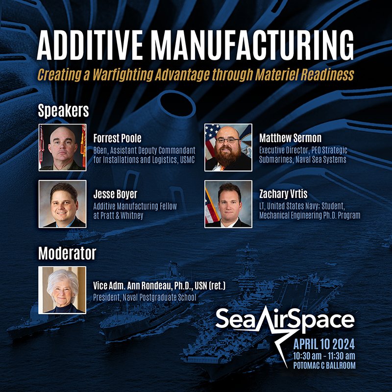 Going to #SAS2024 next week? Don’t miss this terrific panel on April 10 at 10:30 a.m.: “Additive Manufacturing: Creating a Warfighting Advantage Through Materiel Readiness,” moderated by retired Vice Adm. Ann Rondeau, president of NPS. Read more: linkedin.com/posts/nps-mont…